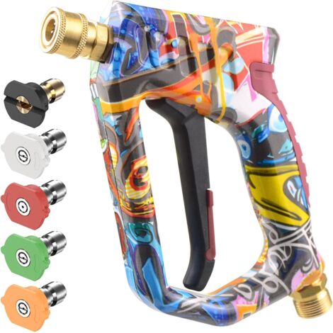 Pistola de lavado a presión de alta resistencia con gatillo, 5 boquillas de pulverización de liberación rápida, adaptador de entrada M22-14 mm y salida de conexión rápida de 1/4'', pistola corta (1/5)