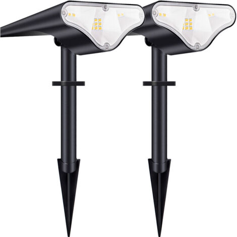 Focos solares para exteriores, luces LED solares impermeables IP66, reflector solar ajustable de 650 LM, luz cálida para jardín, patio, camino de entrada, camino (paquete de 2) (1/5)