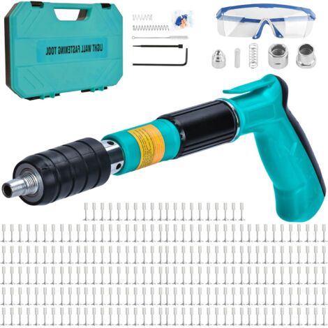 Clavadora manual con 220 clavos redondos, herramienta de 5 velocidades, clavadora de acero portátil, clavadora de acero ajustable para paredes de cemento, herramienta doméstica con gafas y tapones par