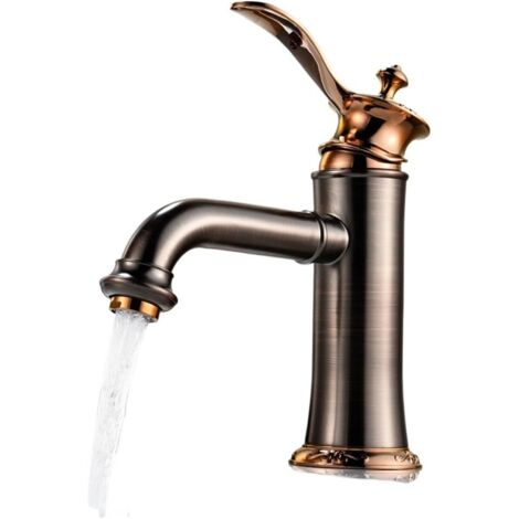 Grifo para lavabo de baño totalmente de cobre, caliente y frío, corto. (1/5)