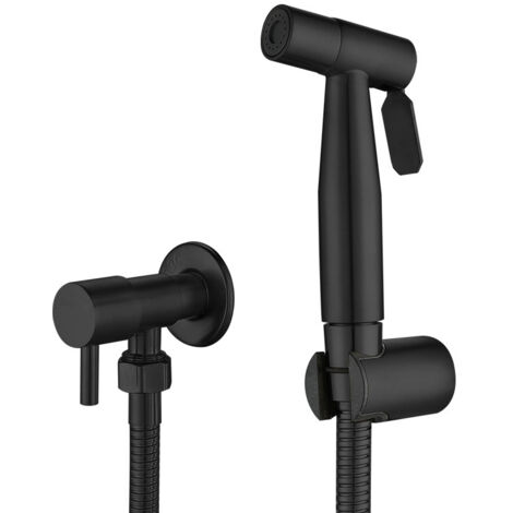 Rociador de bidé portátil negro, grifo de inodoro, acero inoxidable, baño frío, chorro de agua (1/4)