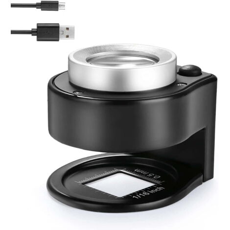 Lupa para monedas de 60 aumentos, recargable, portátil, USB, 6 luces, metal, UV, con lente de cristal óptico, escala para joyería, textiles, gemas, sellos, monedas y plantas.