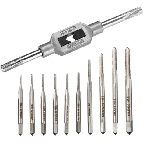 Juego de 10 machos y terrajas micrométricos, broca mini M1-M3.5, macho, herramienta de roscado, herramienta de roscado de tornillos con destornillador ajustable para zurdos, M1-M8 (1/5)