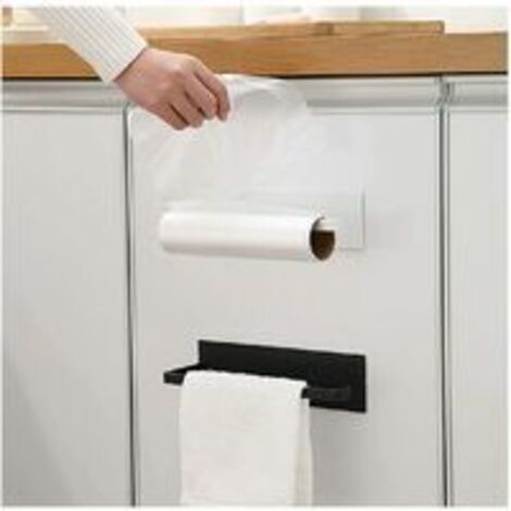 Juego de dos toalleros autoadhesivos - para fijar a la pared o debajo del mueble/fregadero/frigorífico - para baño y cocina (blanco y negro)