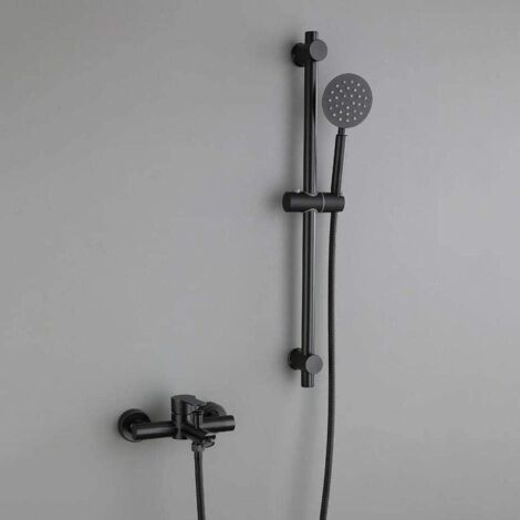 Grifo de bañera negro, mezclador de pared de acero inoxidable con ducha de mano, grifo de ducha con manguera de 1,5 m y soporte (1/5)