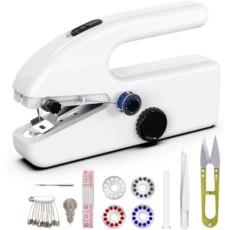 Máquina de coser a mano, dos en uno, mini máquina de coser, fácil de usar y rápida de coser, adecuada para ropa, tela, bricolaje, hogar, viajes, máquina de coser a mano eléctrica para principiantes. (1/5)