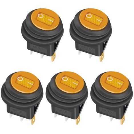 Interruptor basculante impermeable de 5 piezas, 12 V, 20 A, encendido/apagado, 3 pines, 2 posiciones, con indicador LED para automóviles, camiones, barcos y electrodomésticos, KCD1-8-101NW-BU, amarill