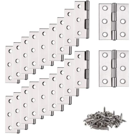 Bisagra de acero inoxidable, 20 piezas, pequeña, plana, para muebles, armarios, puertas, cajones. (1/5)