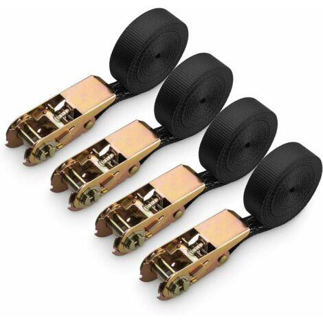 Correas de trinquete de 4 piezas, correas de trinquete de poliéster para motocicleta, coche, bicicleta y remolque, capacidad de 800 kg, 6 m x 25 mm, color negro (1/4)