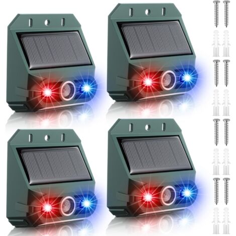 Paquete de 4 repelentes solares ultrasónicos para exteriores, luces disuasorias para animales depredadores, sensor de movimiento, alarma, repelente nocturno eficaz para gallineros, granjas, mapaches, 