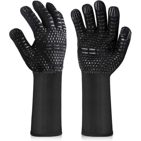 Guantes de barbacoa, guantes de cocina resistentes al calor, guantes de cocina antideslizantes resistentes al calor para barbacoa, parrilla, horno, chimenea, negros (longitud 32 cm) (1/5)