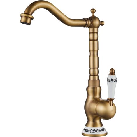Grifo de lavabo de latón antiguo, mezclador de lavabo para baño, grifo mezclador de agua fría y caliente ajustable, G3/8'' (1/5)