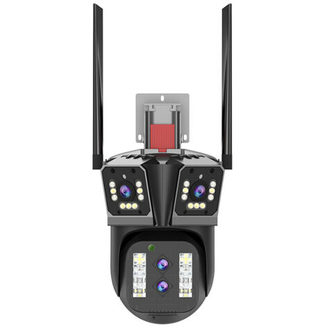 Cámara de seguridad 8K de 16 MP, WiFi, 4 lentes, 3 pantallas, PTZ, zoom 10X, audio bidireccional, visión nocturna a color para CCTV en exteriores, tarjeta de 64 GB