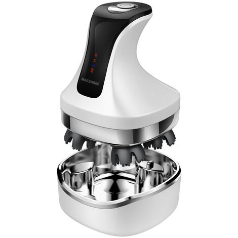 Masajeador eléctrico inalámbrico para el cabello IPX7 – 4 cabezales giratorios, 108 puntos 4D, amasamiento profundo – Antiestrés, crecimiento del cabello, cuerpo y mascotas, base + cabezales de repues (1/5)