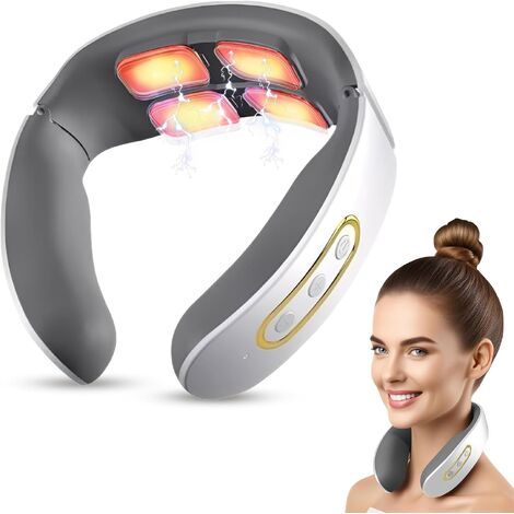 Masajeador de cuello, masajeador de cuello portátil de 4 cabezales, método de terapia de calor, masajeador de cuello, 9 niveles de intensidad para relajar el cuello en la oficina y en casa (blanco) (1/3)