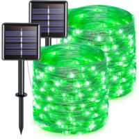 Juego de 2 luces LED solares verdes impermeables para exteriores con 8 modos, cable de cobre para árbol, jardín, patio, boda, decoración navideña, 7 metros, 50 luces LED.
