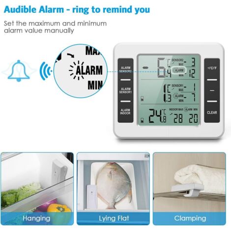 1 Pezzo Termometro Per Frigorifero E Congelatore Wireless Con 2 Sensori Allarme Acustico Minmax Loy 87853949