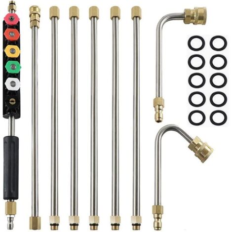 Barras de extensión para hidrolimpiadora, puntas de lanza telescópicas de repuesto de 4000 PSI, herramientas de limpieza para lavar ventanas de techo. (1/5)