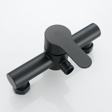 Grifo de ducha y baño de acero inoxidable negro, acabado cepillado, control de temperatura constante del agua, montaje en pared, 2 orificios, grifo contemporáneo para ducha y baño, color negro.