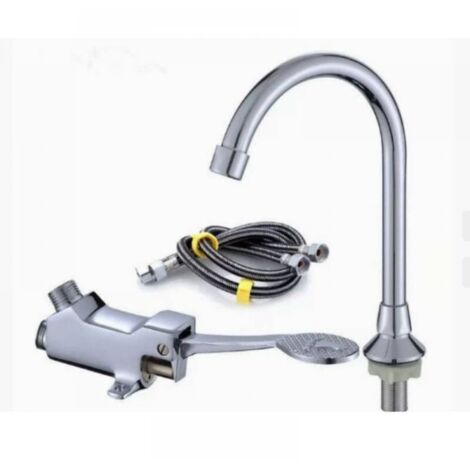 Grifo mezclador de lavabo con pedal, juego de grifo para lavabo de laboratorio médico/de baño con dos mangueras de agua de 60 cm (1/5)