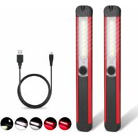 2 luces de trabajo recargables por USB, luz de inspección COB, linterna LED ultra potente, luz de camping para coche, garaje, taller, bricolaje, con clip magnético.