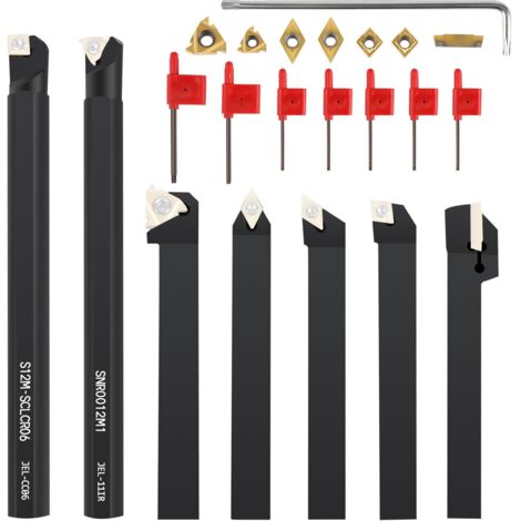 21 Piezas Juego de Herramientas de Torneado Indexables de 12mm, con Insertos de Carburo, para Desbaste y Acabado de Superficies (1/5)