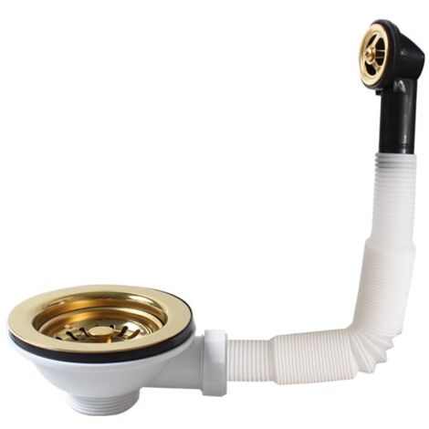 SUS304 - Desagüe de acero inoxidable para fregadero con rebosadero (114 mm, interfaz redonda) (1/5)