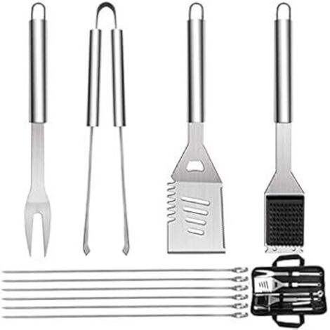 Juego de 10 Utensilios de Barbacoa QH, Set de Herramientas de Acero Inoxidable con Bolsa para Picnics y Actividades al Aire Libre (1/4)