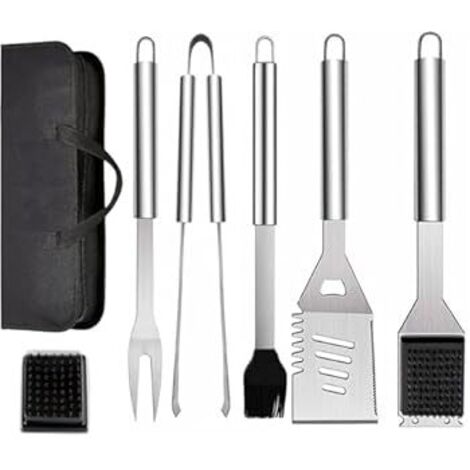 Juego de 6 Utensilios de Barbecue de Acero Inoxidable con Bolsa de Transporte (1/4)