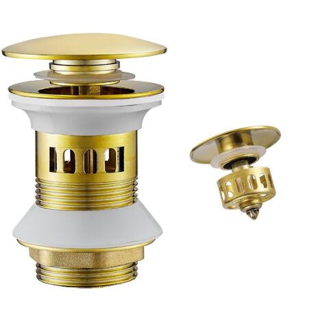 Desagüe de Lavabo Pop Up con Rebosadero, Tapón de Drenaje con Cesta de Filtro, Desagüe para Lavabo de Baño en Latón