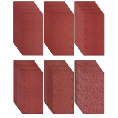 Lote de 60 Hojas Abrasivas 93x185 mm - Granos 40/80/120/180/240/400 - 8 Agujeros para Lijadoras Multifunción y Orbital (1/4)