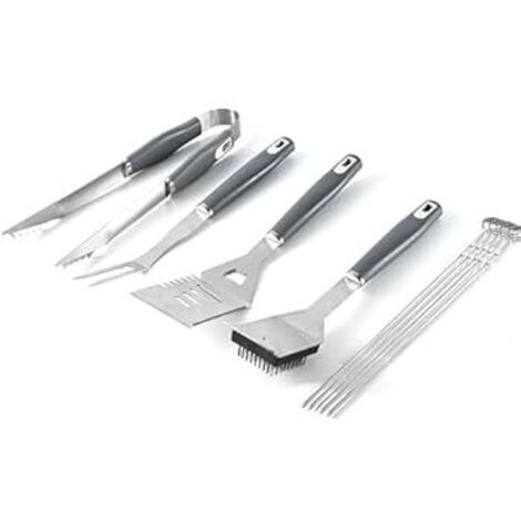 Juego de Accesorios para Barbacoa 10 Piezas Inoxidable - Utensilios Premium para Cocina Exterior con Pinza, Espátula, Tenedor y Cepillo - Completo para Jardín, Camping, Balcón y BBQ (1/4)