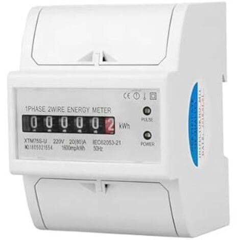 Contador de Energía Monofásico Digital 1 Fase 2 Hilos 4P, Medidor Eléctrico Electrónico KWh 220V (20(80) A) para Rail DIN