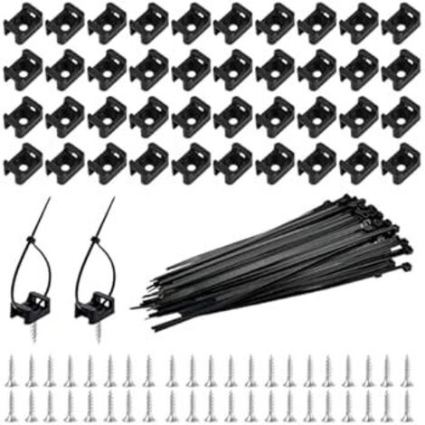 Lote de 200 soportes de cable atornillables, base con tornillos, bridas de nylon, kit de gestión de cables negro, para hogar y oficina. (1/4)