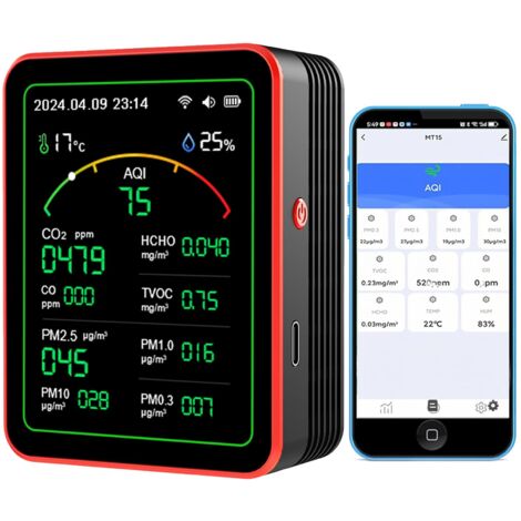 Monitor de CO2, medidor de calidad del aire interior 15 en 1, detector portátil de dióxido de carbono, pantalla LCD retroiluminada para CO2 TVOC HCHO PM2.5 PM10 con alarma para hogar y oficina.