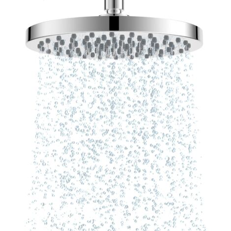 Cabezal de ducha redondo de 20 cm, fijo antical, 8 pulgadas, alta presión de acero inoxidable, diseño ultrafino ajustable con boquillas de silicona, cromado. (1/5)
