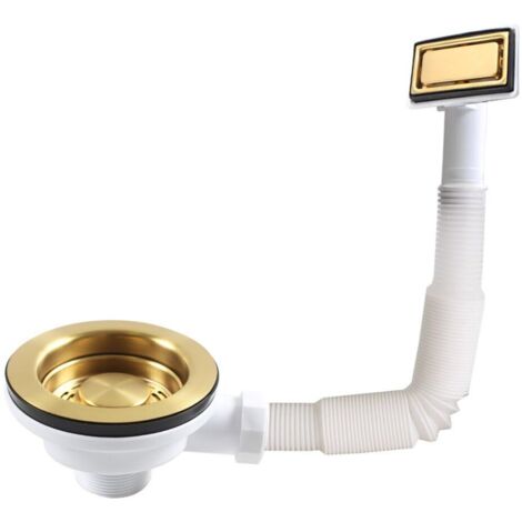 Kit de Desagüe para Fregadero de Cocina, Filtro Dorado con Rebosadero Rectangular (Dorado)