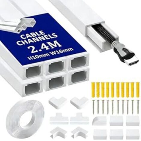 6 Piezas Canaleta PVC para Cables, 40.3x1.5x0.9cm, Canal Electrica para Ocultar Cables