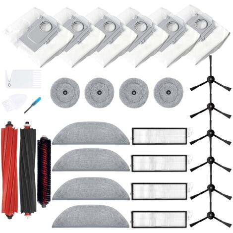 Lote de 29 recambios compatibles con Roborock S8 MaxV Ultra: 2 cepillos principales, 4 filtros, 6 cepillos laterales, 4 paños de limpieza, 6 bolsas de aspiradora. (1/5)