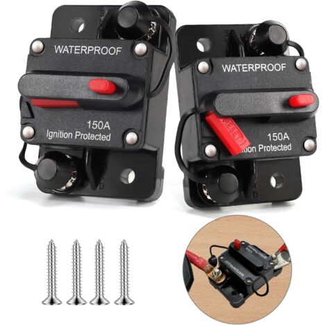 Lotto da 2 interruttori automatici 150A, 12-48V CC, impermeabili, reset manuale, per auto, camion, barche e impianti audio marini. (1/4)