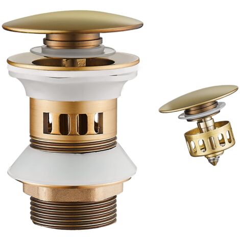Antico Sifone Pop-Up con Troppo Pieno per Lavabo, Tappo di Scarico con Cestello Filtro in Ottone per Bagno.