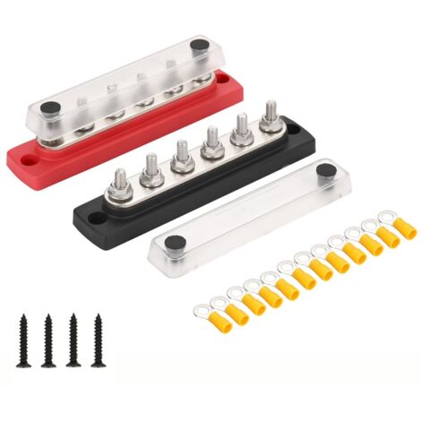 1 Paio Barra Omnibus 6 Posizioni DC 12-48V 150A, Distributore Alimentazione Batteria 6 Vie con Copertura Trasparente (1/4)