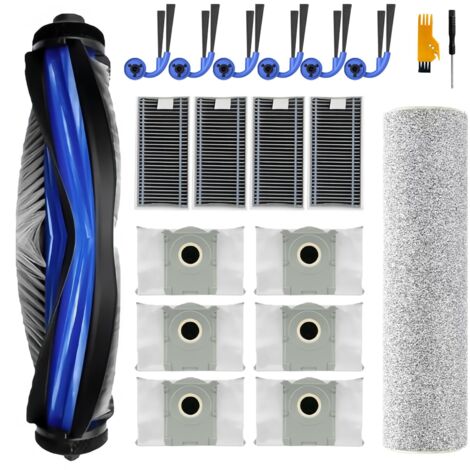22 Piezas de Accesorios para Ecovacs Deebot X9 Pro Omni, Incluye: 1 Cepillo Principal, 1 Cepillo Limpiador, 4 Filtros, 6 Bolsas de Polvo, 6 Cepillos Laterales. (1/5)