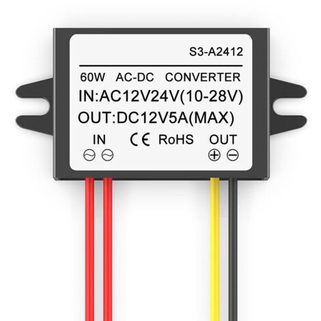 1 Pezzo Convertitore AC 12V 24V a DC 12V 5A 60W, Modulo Alimentazione AC-DC 10-28V, Regolatore di Tensione Impermeabile (1/4)