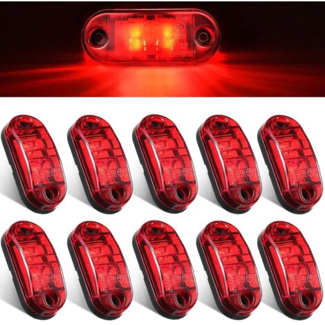 10 pcs Luci LED per Rimorchio DC12v/24v, 2 LED Impermeabili Luci Laterali Posizione LED Luci Circolazione Segnale Ovale Luci Sagoma per Camion Barca RV - Rosso