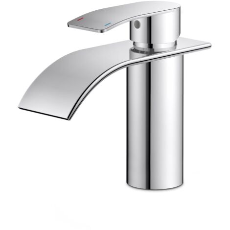 Rubinetto Bagno, Miscelatore Lavabo Cascata in Acciaio Inossidabile, Monocomando per Acqua Calda e Fredda, Risparmio Idrico ed Energetico Cromato. (1/4)