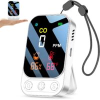 Detector de Monóxido de Carbono Recargable, Alarma CO Portátil 3 en 1 (CO, Temperatura, Humedad), para Casa, Camping y Caravana (Blanco)