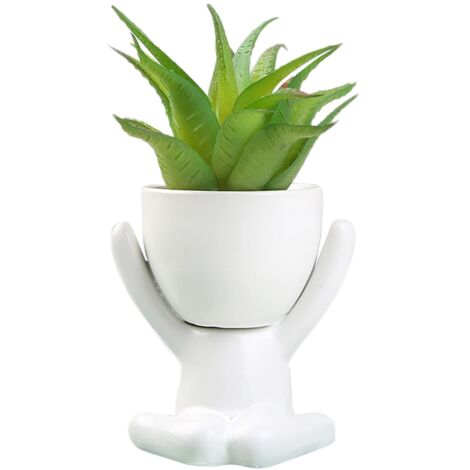 Petit Pot de Plantes Succulentes Créatif en Céramique Blanche - Forme D'humain pour Fleurs (1/4)