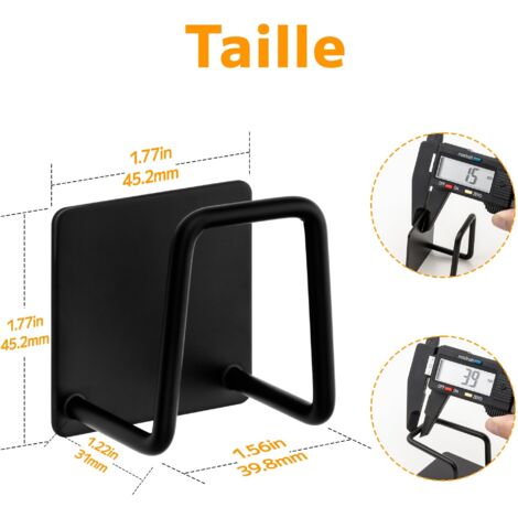 Support pour Éponge Crochet pour éponge à Vaisselle en Acier Inoxydable 304, adhésif - Accessoires pour évier - Crochet adhésif, Rangement de la Cuisine et la Salle de Bain (4PACK, Noir) (1/5)