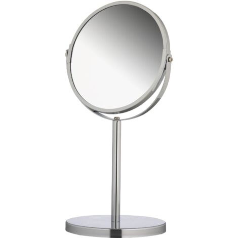 Miroir Cosmétique sur Pied Double Face, Miroir de Maquillage Rond 1x et 3X Grossissement, Miroir de Rasage Pivotant, env. Ø 17 cm, Argenté (1/5)